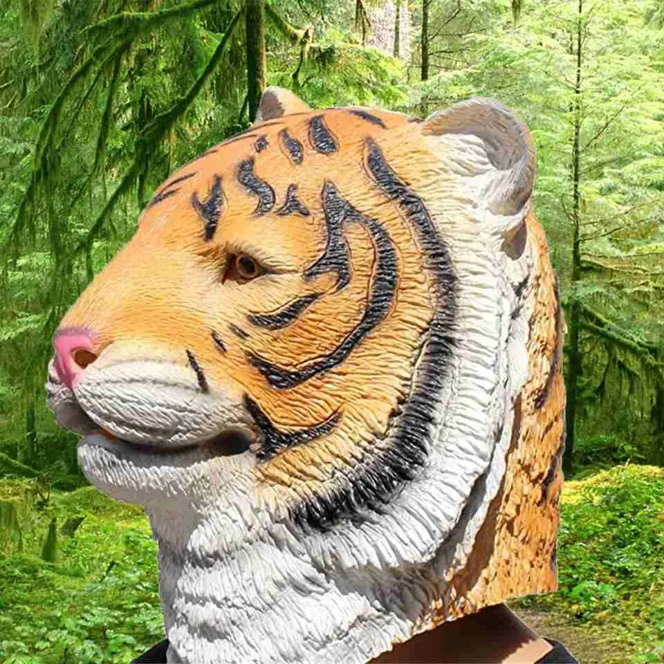 Maschera Di Halloween Testa Di Tigre In Lattice | CreepyParty Costume Spaventoso