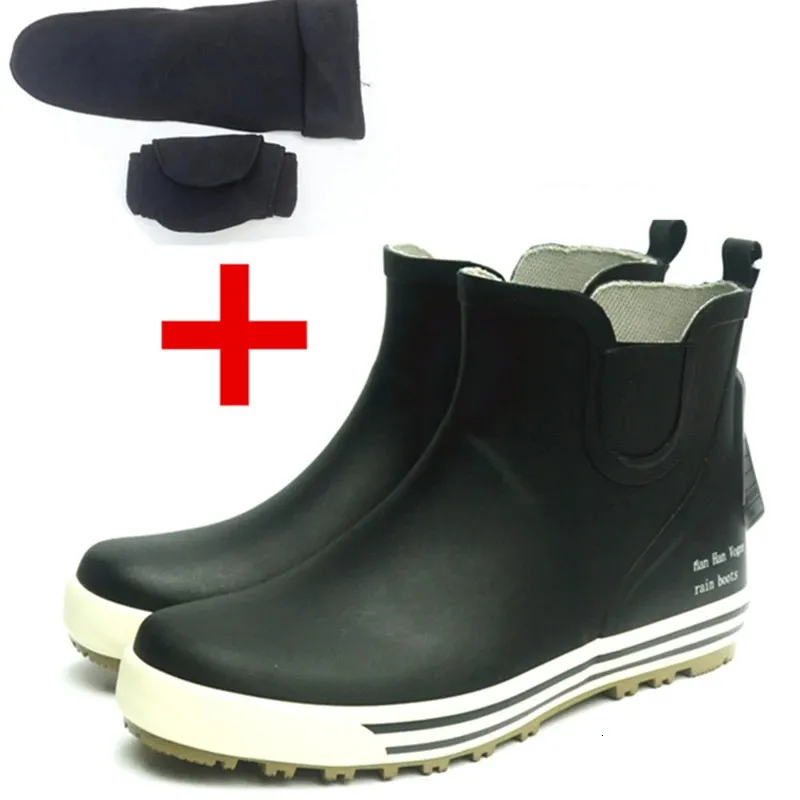 Waterproof Men s Rubber Rain Boots with Reflective Bot Low Cut Short Tube Fishing Galoshes Gumboots