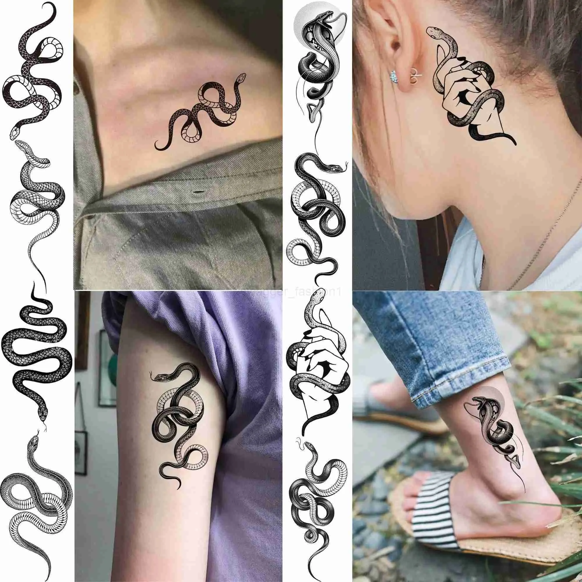 小さなヘビの一時的なタトゥー 18枚、黒、DIY男性のための偽の偽のタトゥーステッカー、首の手、2024ホリデーを￥266 | DHgate, image size:2000x2000