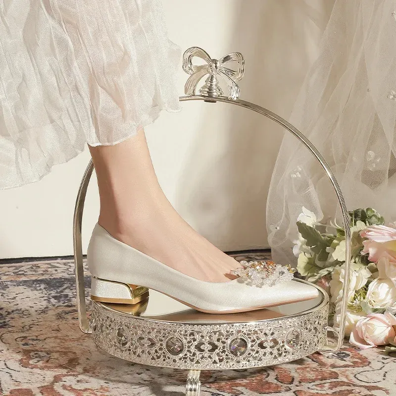 Size 34 43 Low Heel Pointed Wedding Bride 3cm Ladies Flats Shoes 240708_voghion.com