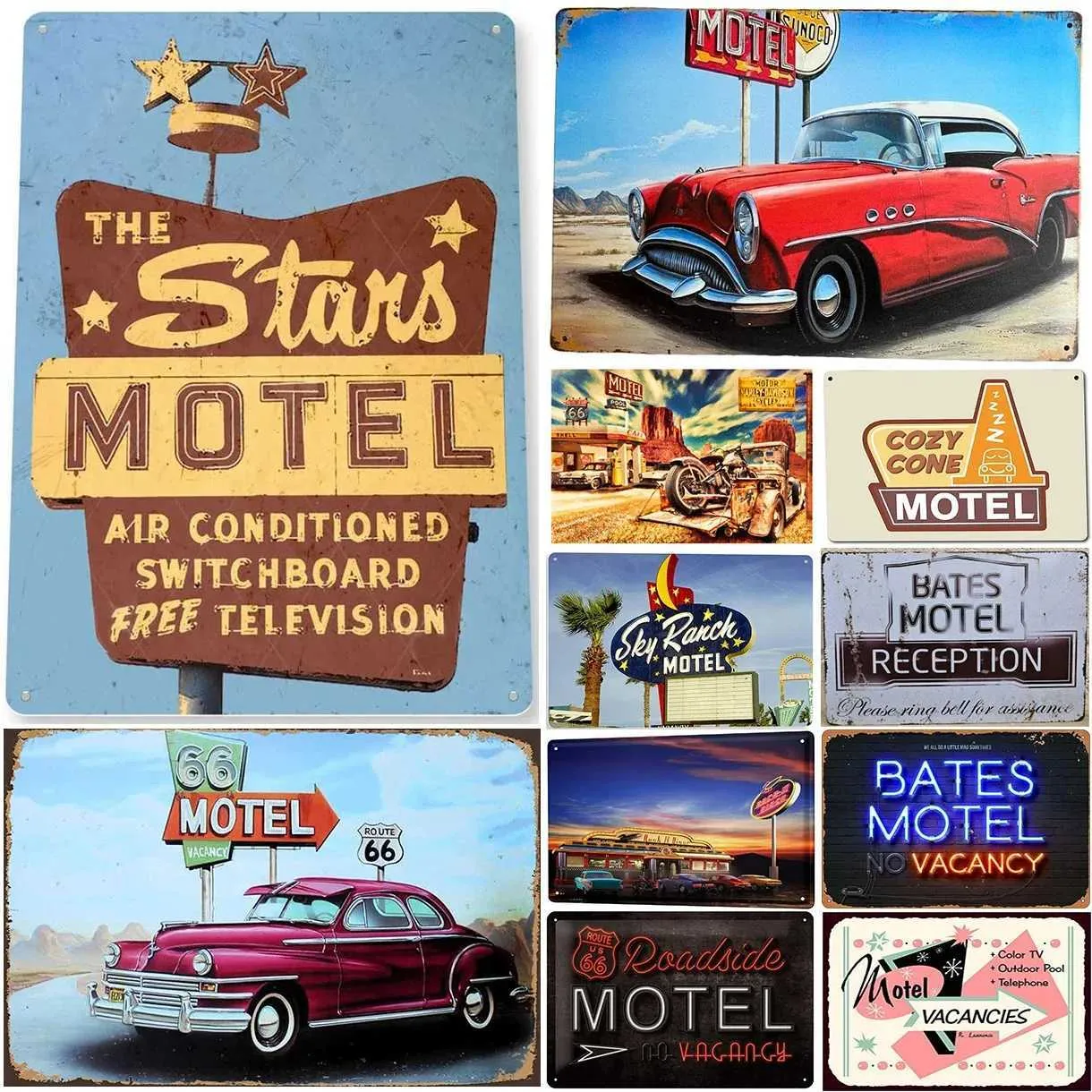 Vintage Route 66 Metal Tin Signs Wall Art Rectangle Metal Painting