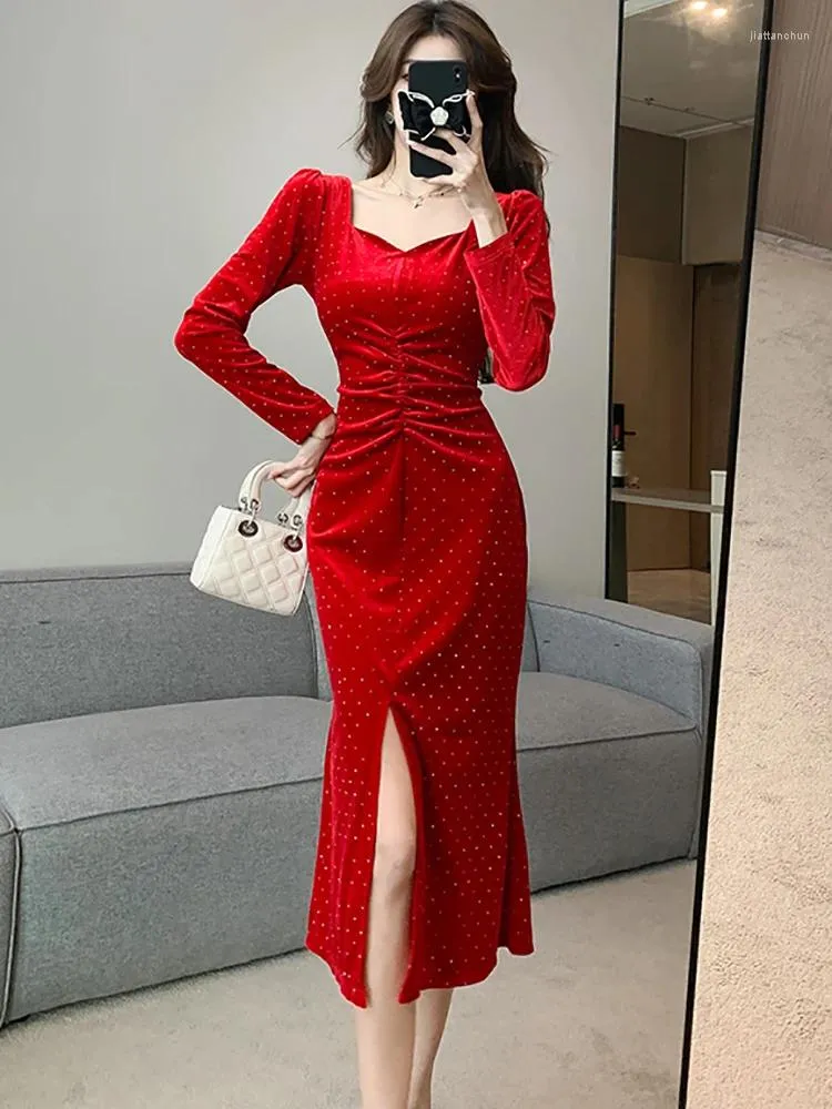 Velvet Dress Winter Formal Bodycon Dresses Red Velvet Sequin Party