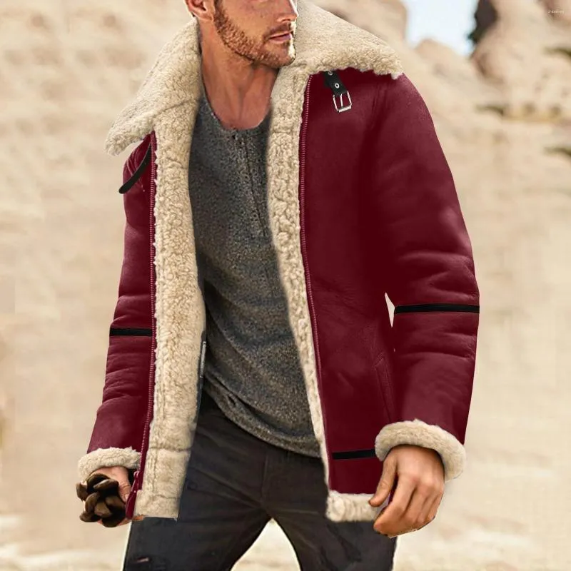 Shearling lapel thicken warm slim men's denim jacket outlet