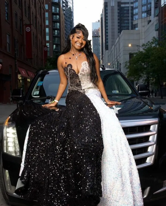 diamante formal dress Long Strapless V-Neck Plunging Neckline Slit Train Sequin Gown 40029 by Ava Presley Black / 10 main image 1