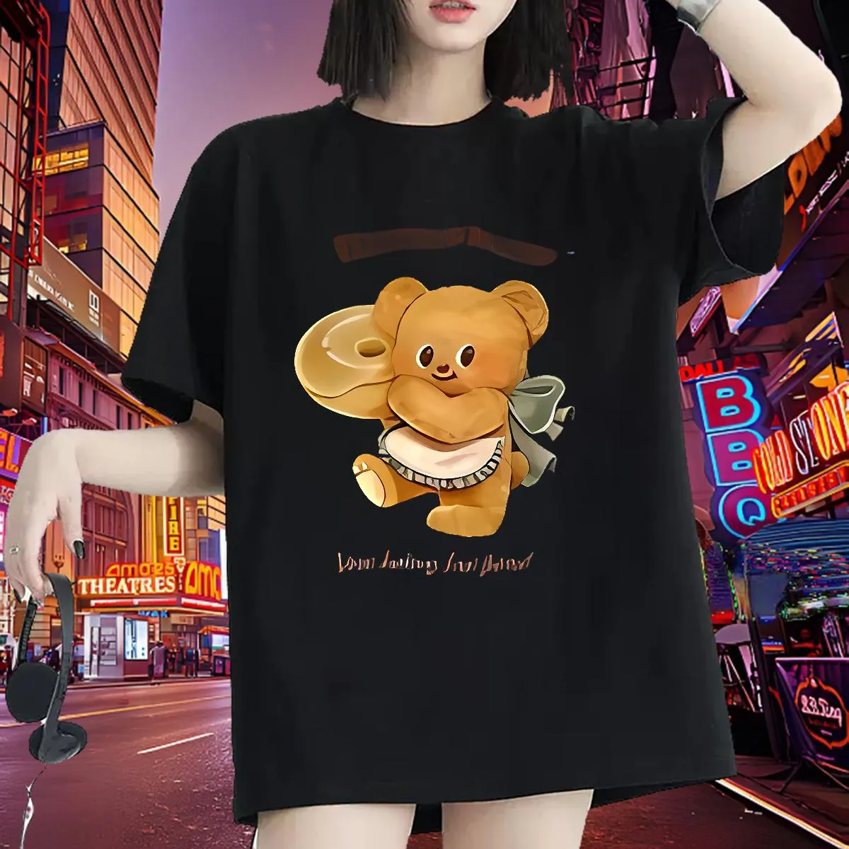 Casual Bear Graphic Tee – Loose Fit Short Sleeve T-Shirt For Women & Men, Cute Summer Top