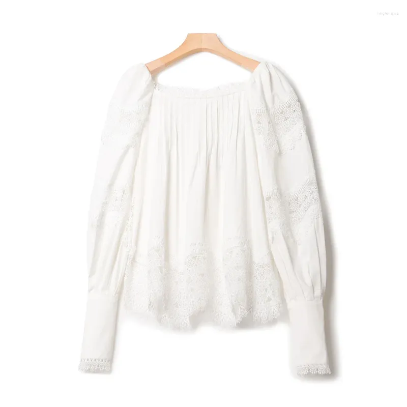 DHgate.com:Womens Lace Patchwork Blouse: Elegant Long Sleeve