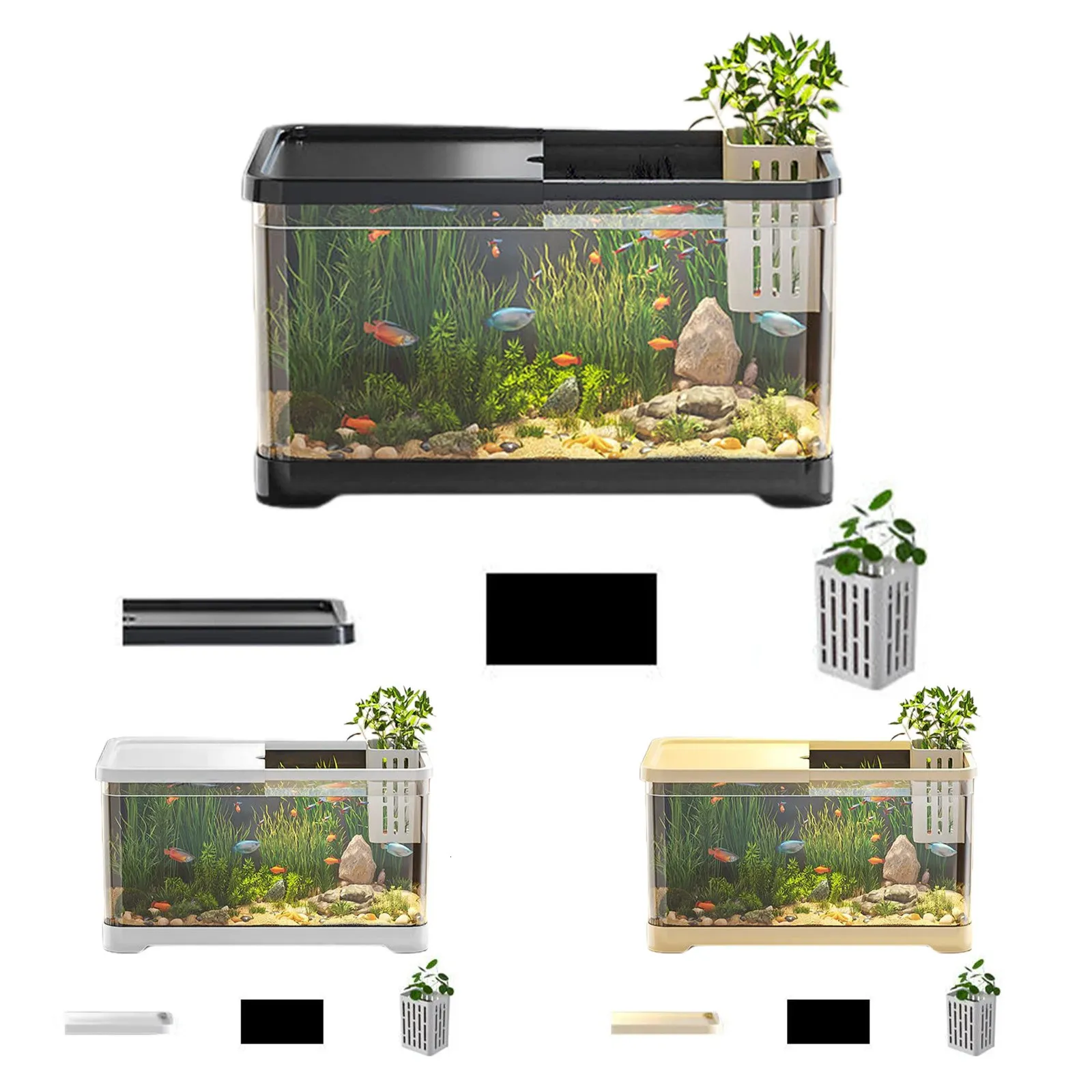 Fish Tank Ecologic Aquarium Small Turtle Tank Creative Fish Tank Kit Fish Aquarium With planting Basket home Ornament decor 240703