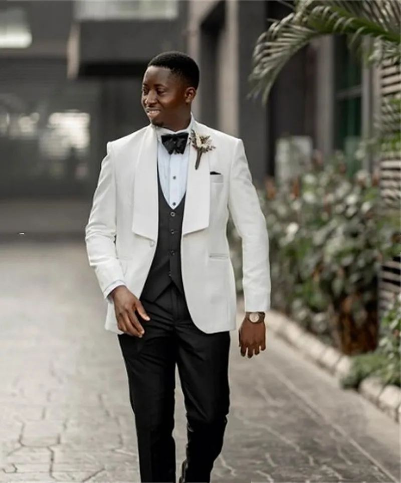 Shawl Lapel White Suit Jacket Black Lapel Tuxedo Jacket With A