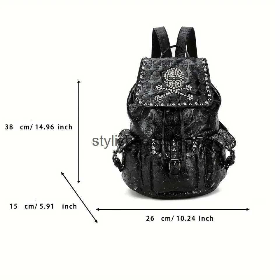 DHgate Goth Aesthetic Backpack Black Halloween Travel Daypack PU Leather Stylish Bag for Women H240712 Bags Luggage Accessories