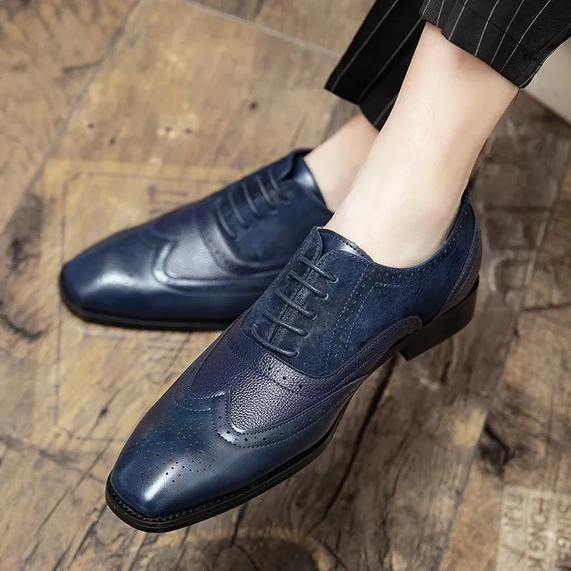 blue and brown mens dress shoes Nicholas - Antique Rosewood / Navy Suede | Mens Oxford Brogue|