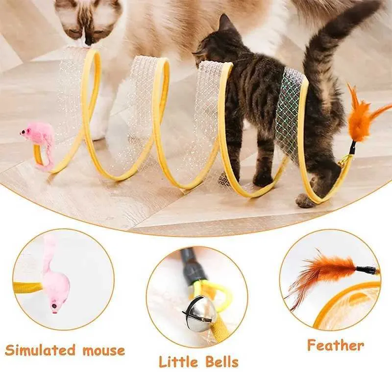 YTFU S-Shape Cat Tunnel For Indoor Cats - Collapsible 2 Way Kitten Tunnel Pop Up Cat Tent Tunnel Interactive Toy Maze Bunny Tunnel For Rabbit Ferret Puppy Guinea Pig