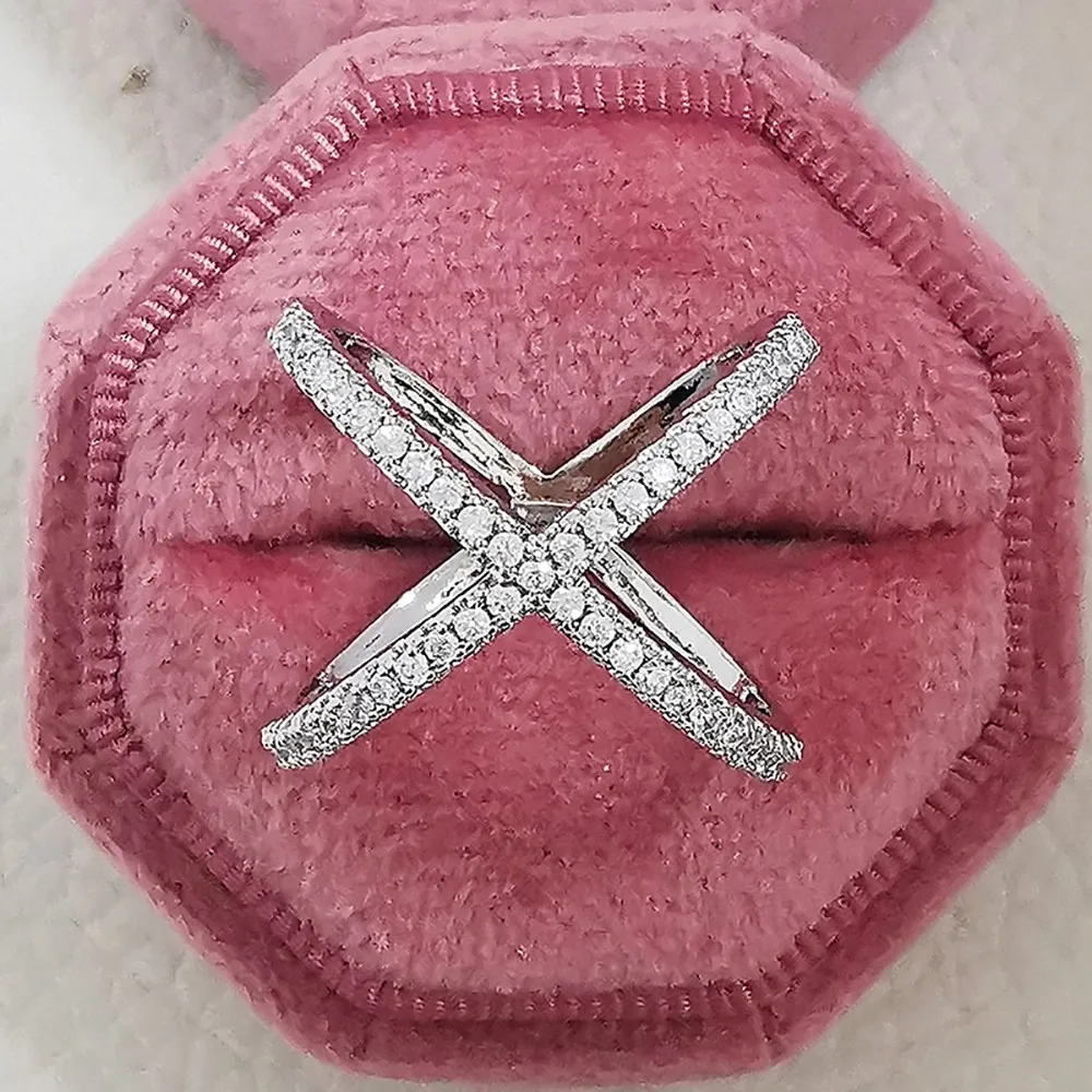 Designer Rings Luxury Women Crossover Design Inlaid Zircon Ring Christmas Gift Temperament Jewelry_voghion.com