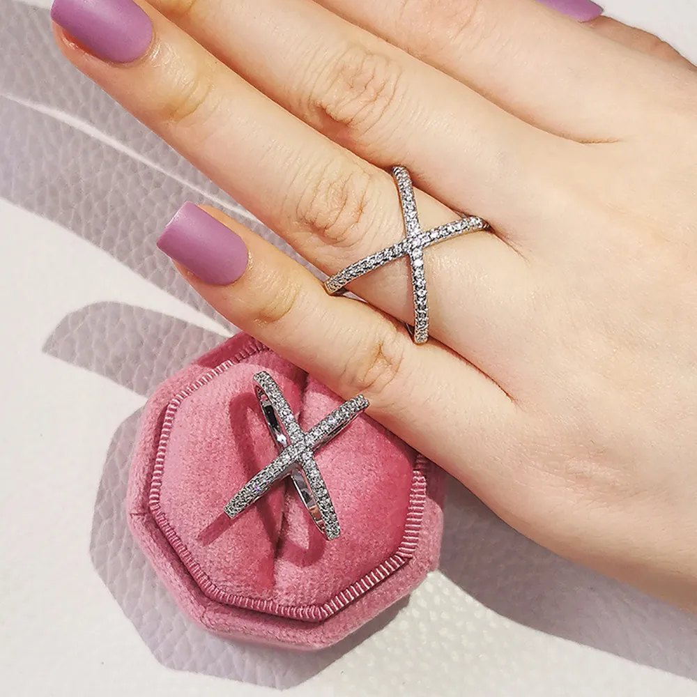 Designer-Ringe, luxuriös, Damen, Crossover-Design, Zirkonia-Einlage, Weihnachtsgeschenk, eleganter Schmuck_voghion.com