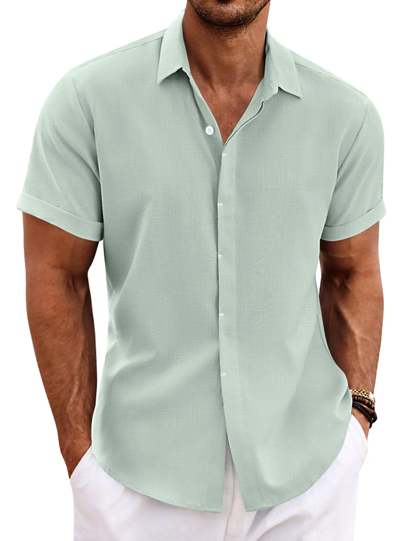 mens beach dress shirts Cotton Linen Shirts Men's Lightweight Long Sleeve Henley Beach Shirts   Atom Oracle