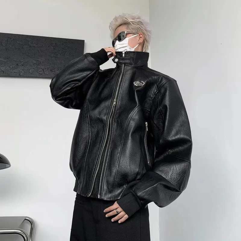 Men's Punk Leather leather jacket with Standing Collar Men's Punk Leather leather jacket with Standing Collar