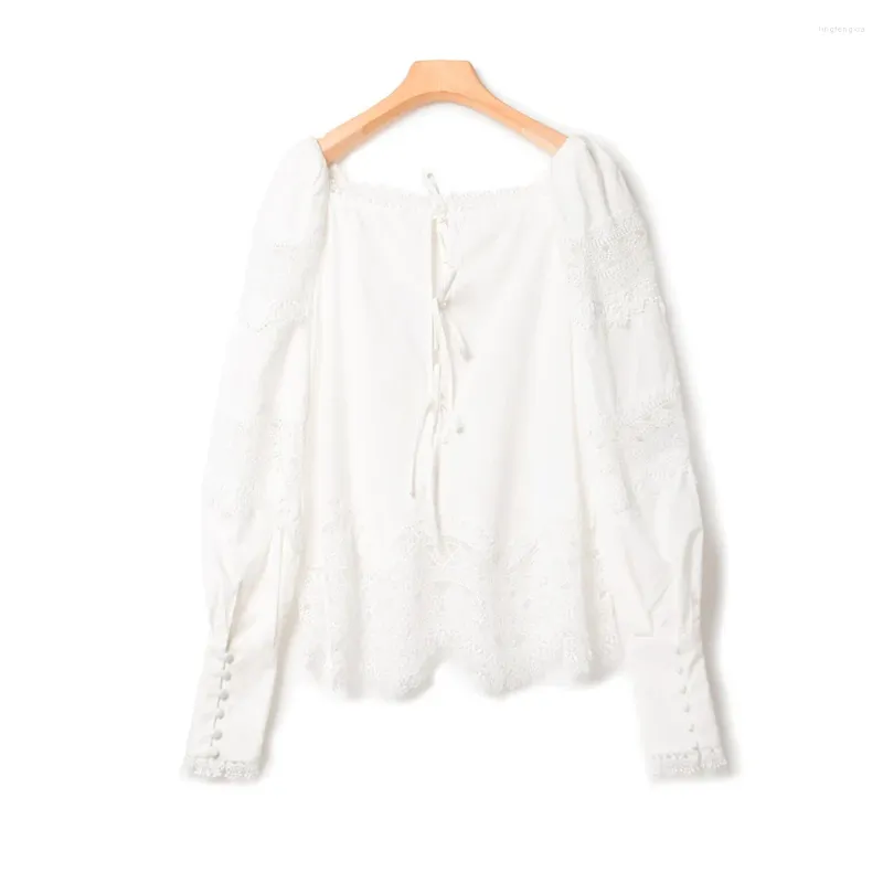 DHgate.com:Womens Lace Patchwork Blouse: Elegant Long Sleeve