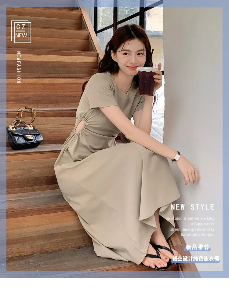 【韓国人気★RECTO】SUMMER KNIT DRESS ピーチベージュ Korean Summer Dresses: Lightweight Cotton Long Dress With