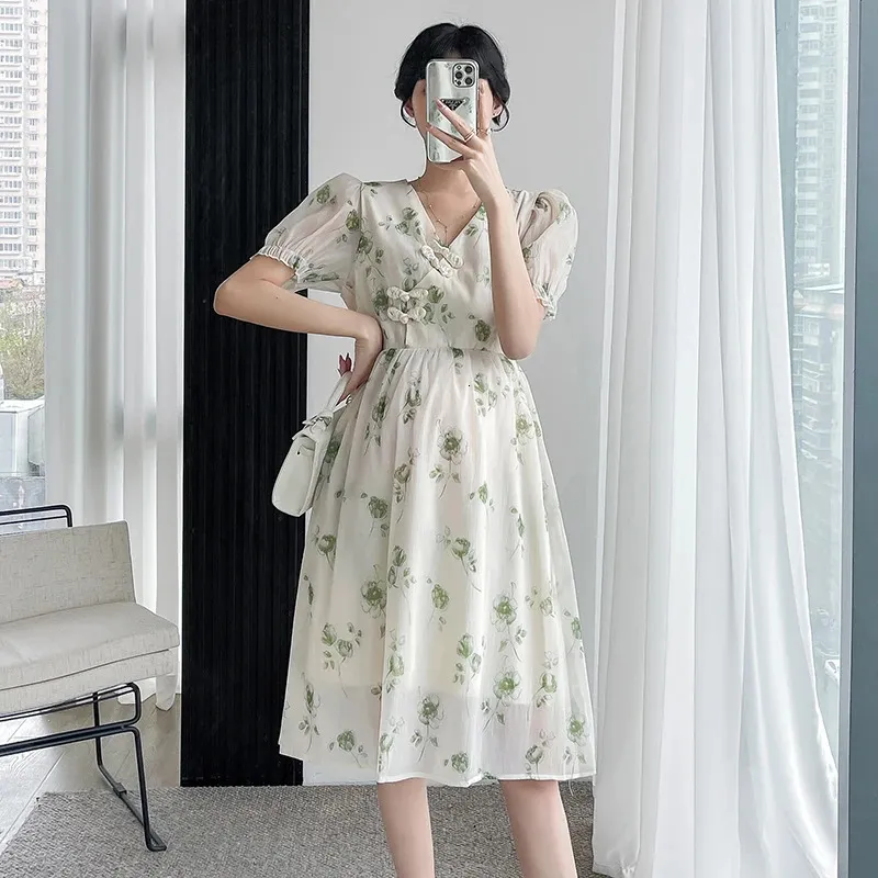 white christmas dresses Orange Floral Chiffon Ruffle Short Sleeve Maternity Dress – PinkBlush main image 0