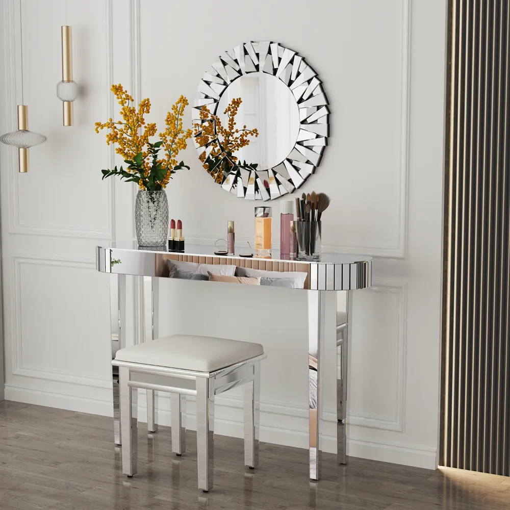 Mirrored Console Table Glam Silver Entryway Table for Living Room Sofa Table