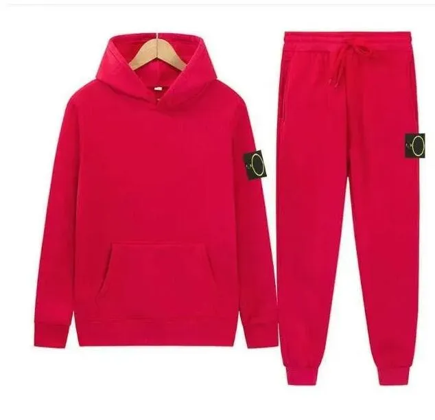 Autumn Winter Hooded Sportswear Set: Stone Jacket Pants