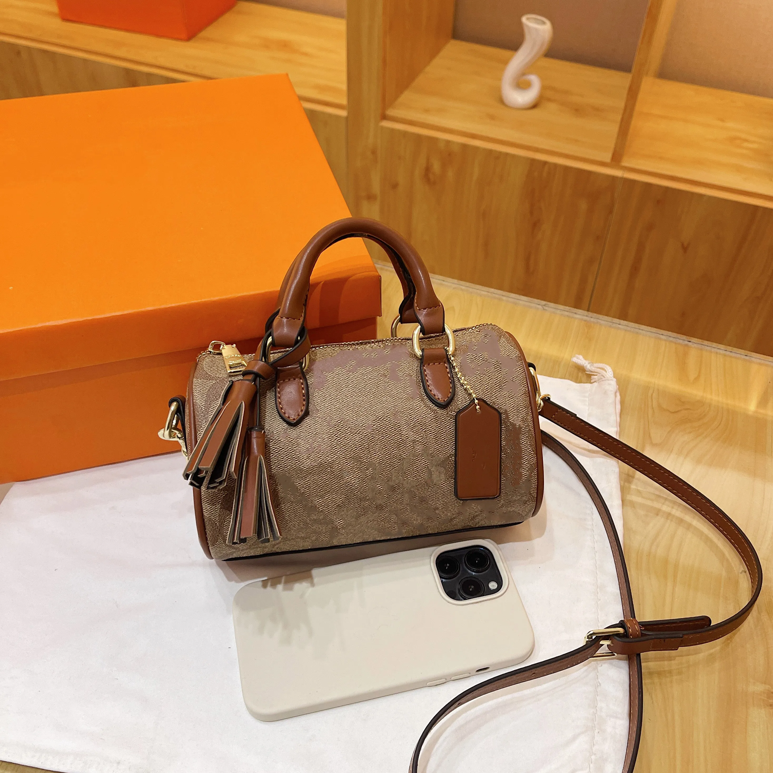 Classic Flower Pattern Mini Boston Purse: Premium Leather