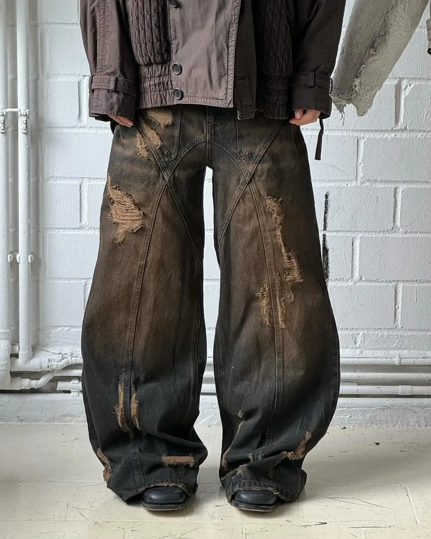 Heavy Ripped Wide Leg Denim Jeans – Y2K Punk Gothic... From 