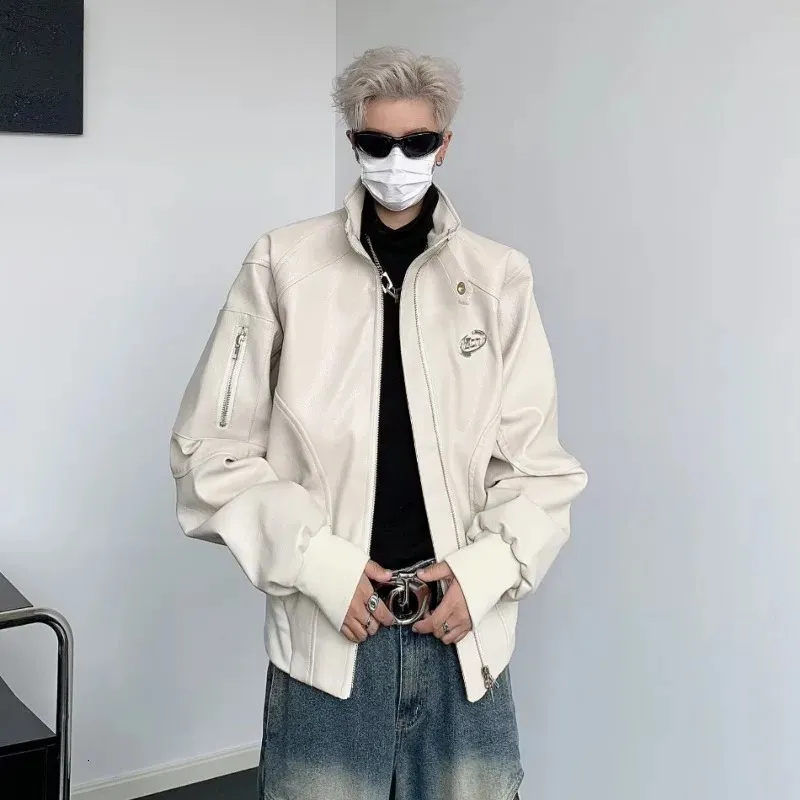 Punk Leather Jackets For Men Spring Standing Collar Motorcycle