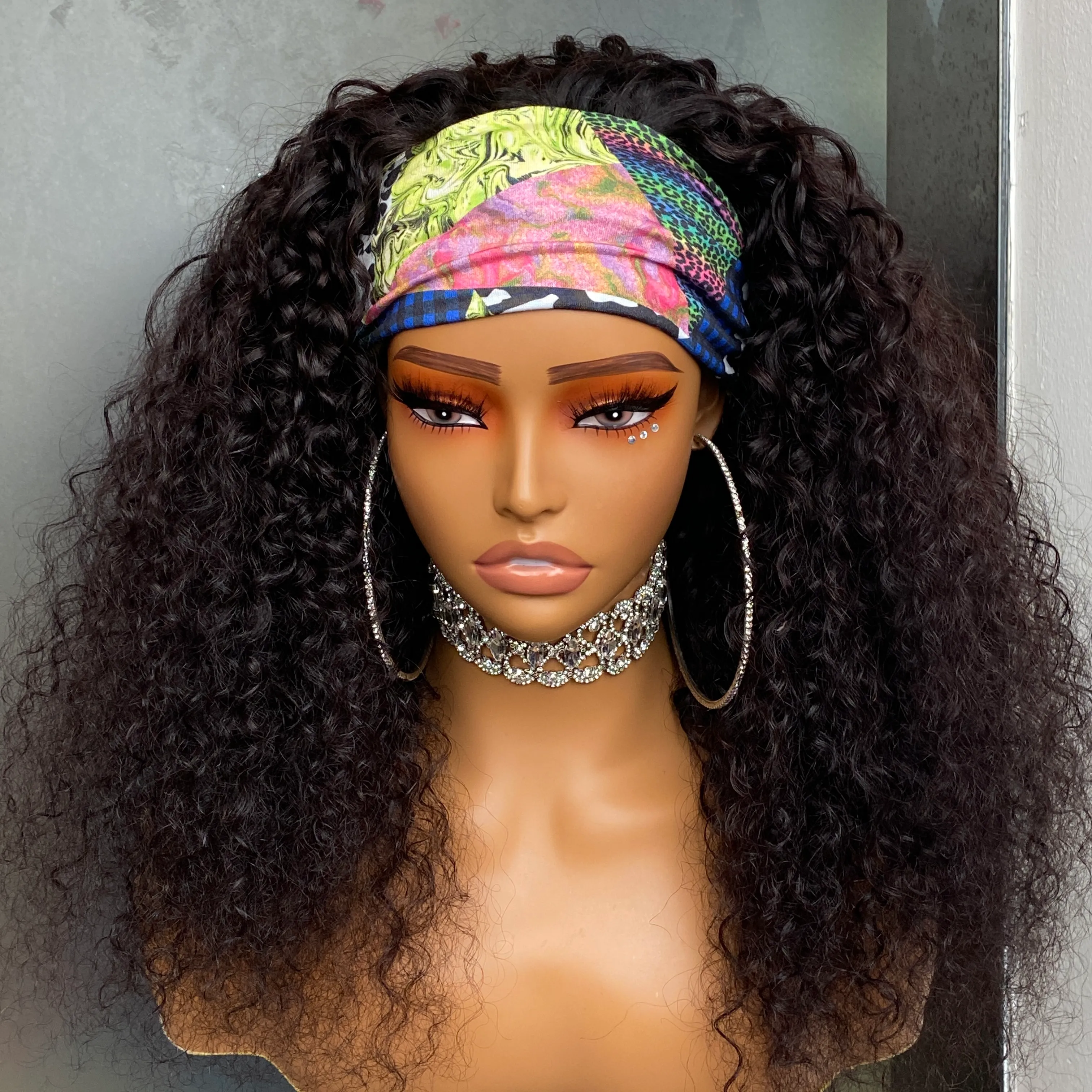 Natural Black Water Wave Curly Headband Wig 20 Inch... From 