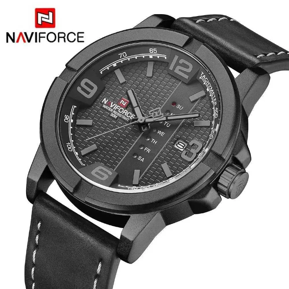 NAVIFORCE Mens Military Sport Watch Leather Strap Quartz