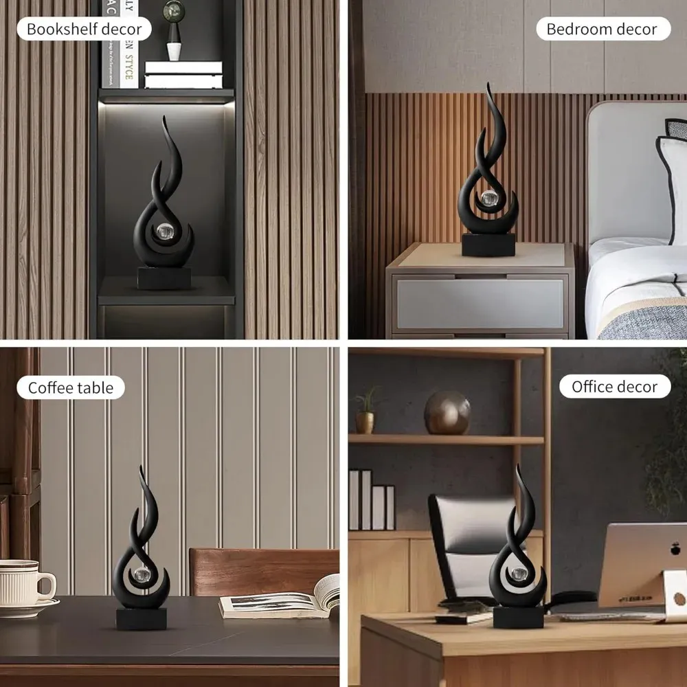 Abstract Statue Sculpture Decorations Modern Black Sculptures For Home Decor Resin Art Flame With Glass Ball Figurines_voghion.com