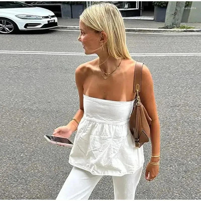 smocked peplum tube top