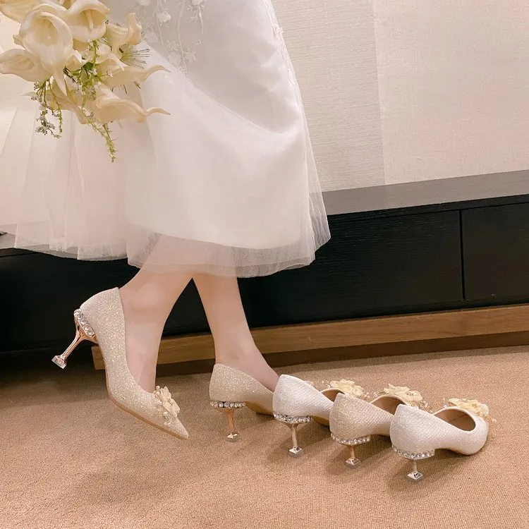 Black White Pointed Toe High Heel Wedding Shoes Luxury