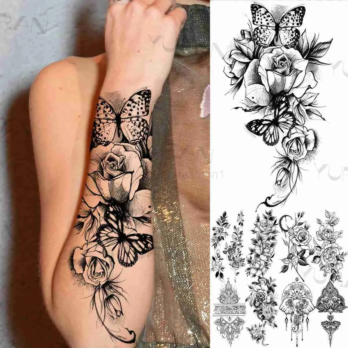 Bespaar veel op bulk Tijdelijke Tatoeages Voor Vrouwen Kanten Vlinder Roos  Henna Olifant Hanger Maanbloem Waterdichte Nep Tattoo Sticker | Beste deals  ..., image size:1200x1200