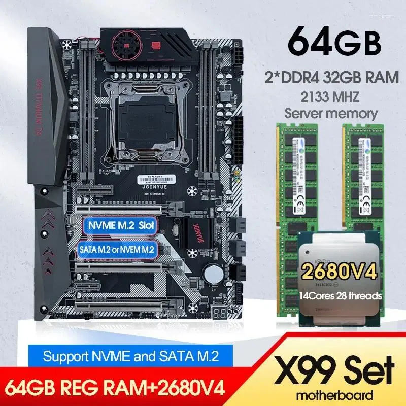 Motherboards X99 Motherboard Combo Xeon E5 2680 V4 CPU Kit LGA 2011-3 2 32B 64GB DDR4 RAM Memory Support NVME SATA M.2 USB 3.0 TITANIUM D4