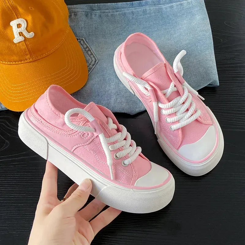 Wide Toe Canvas Shoes Trendy Korean Style, White Sneakers with
