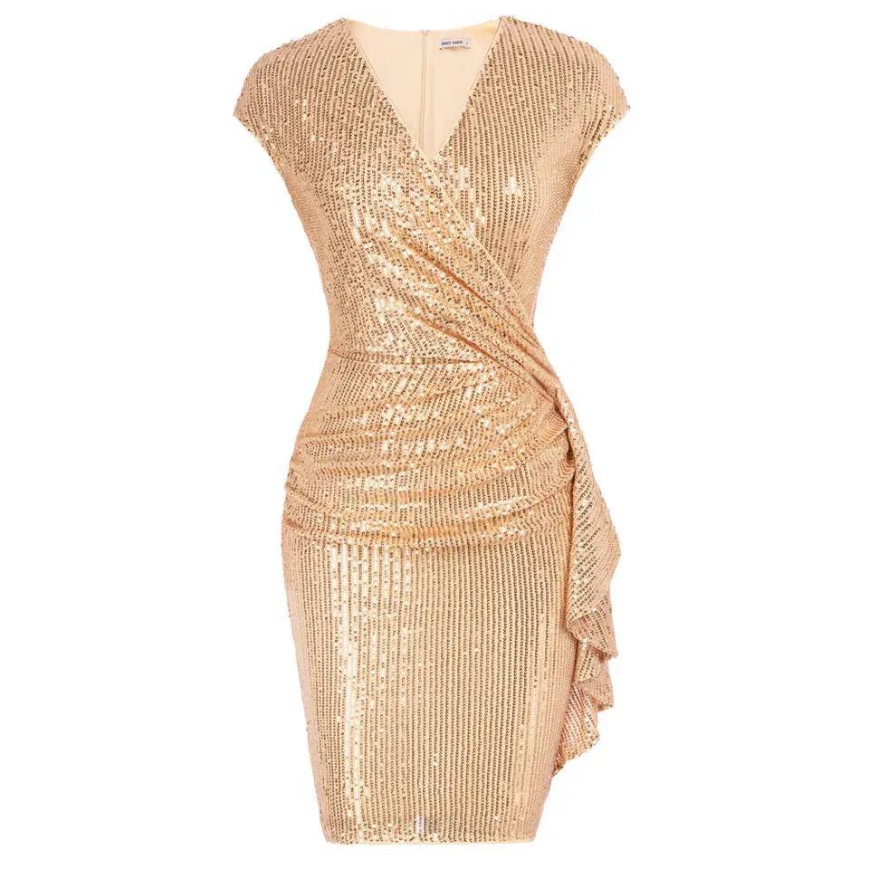 GRACE KARIN Sequined Bodycon Midi Dress With V Neck &... From Babala3,  $13.55 | DHgate.Com