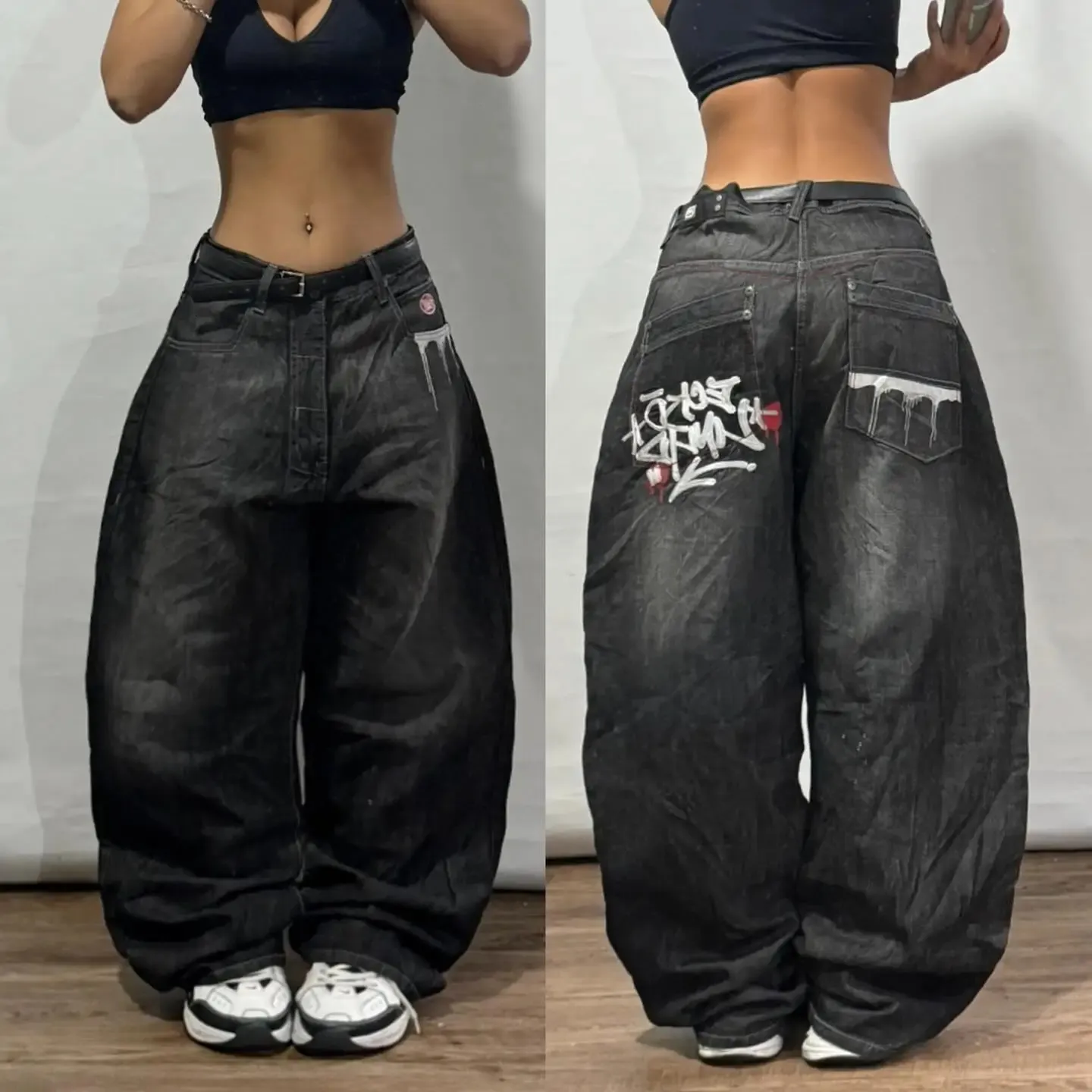 Skull Wings Embroidered Wide Leg Jeans: Y2K Retro Style