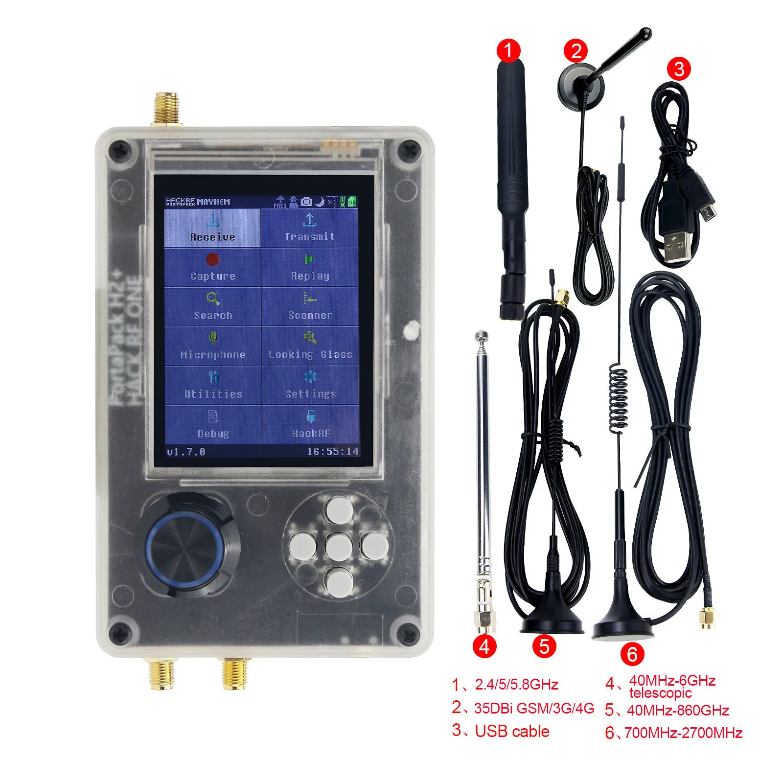 HackRF One SDR with PortaPack H2 - 3.2 LCD, Antenna