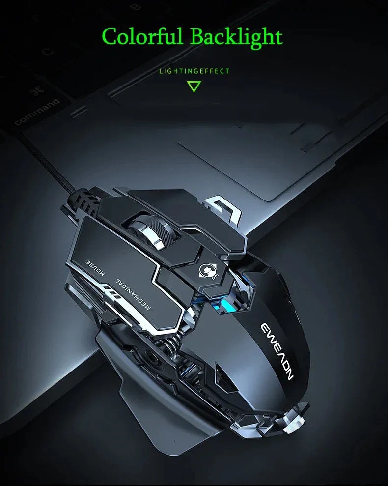Mechanical Metal Gaming Mouse Wired Ergonomic RGB Backlit Game Mouse ...