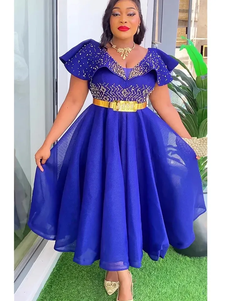 Elegant Plus Size Ankara Evening Gown Dashiki African Wedding - Main Image