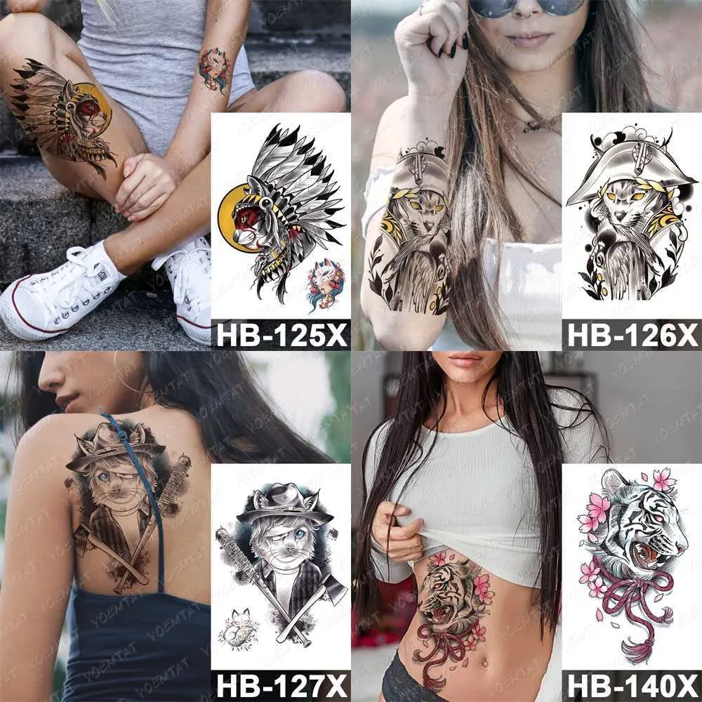 Adesivos De Tatuagem Temporária À Prova Dágua Flores, Gato, Lince, Coruja,  Satanás, Cabra Arte Corporal Para Mulheres Homens De Swagger_fashion1,  $7,94 | DHgate, image size:1000x1000