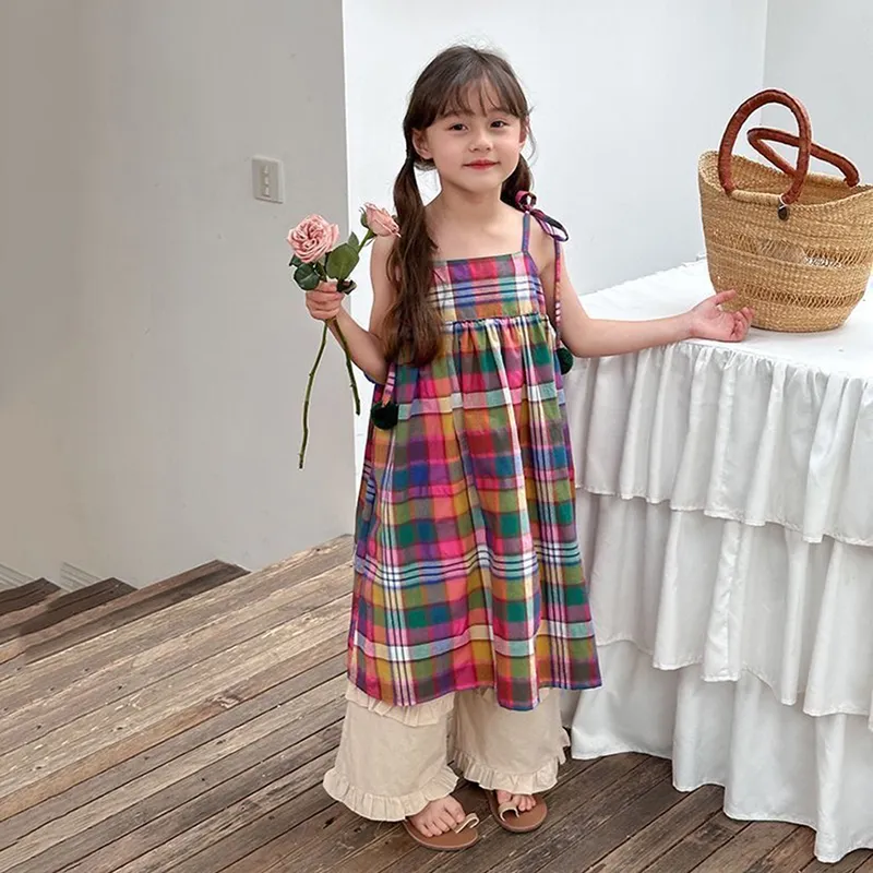 Elegant Kids' Checkered Dress: Versatile Summer Skirt, Cotton Fabric,  DCD2407152