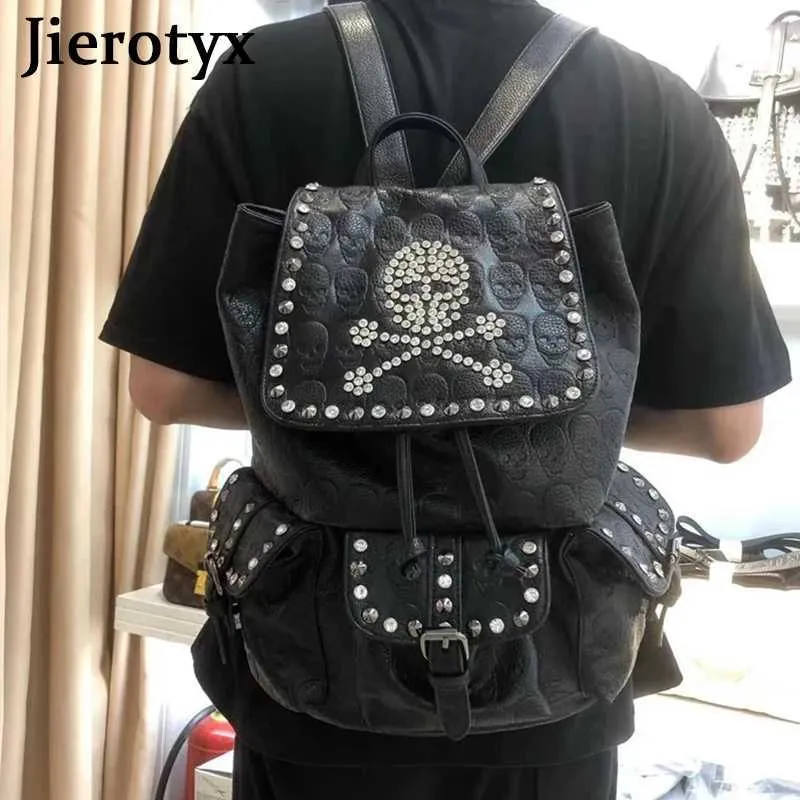 3D Skull Gothic Backpack - Black Punk Studded Rucksack With Hood, Fits 15.6" Laptop, Multiple Pockets
