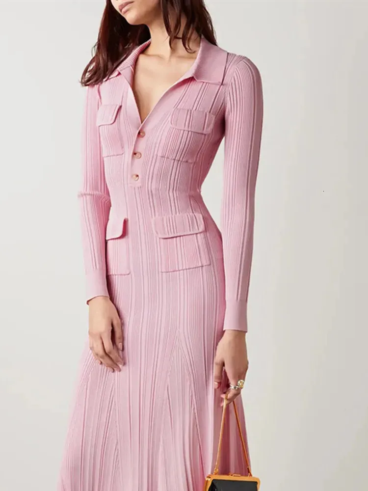 knee length dresses for ladies Magenta Pink Long Sleeve Sweater Mini Dress main image 1