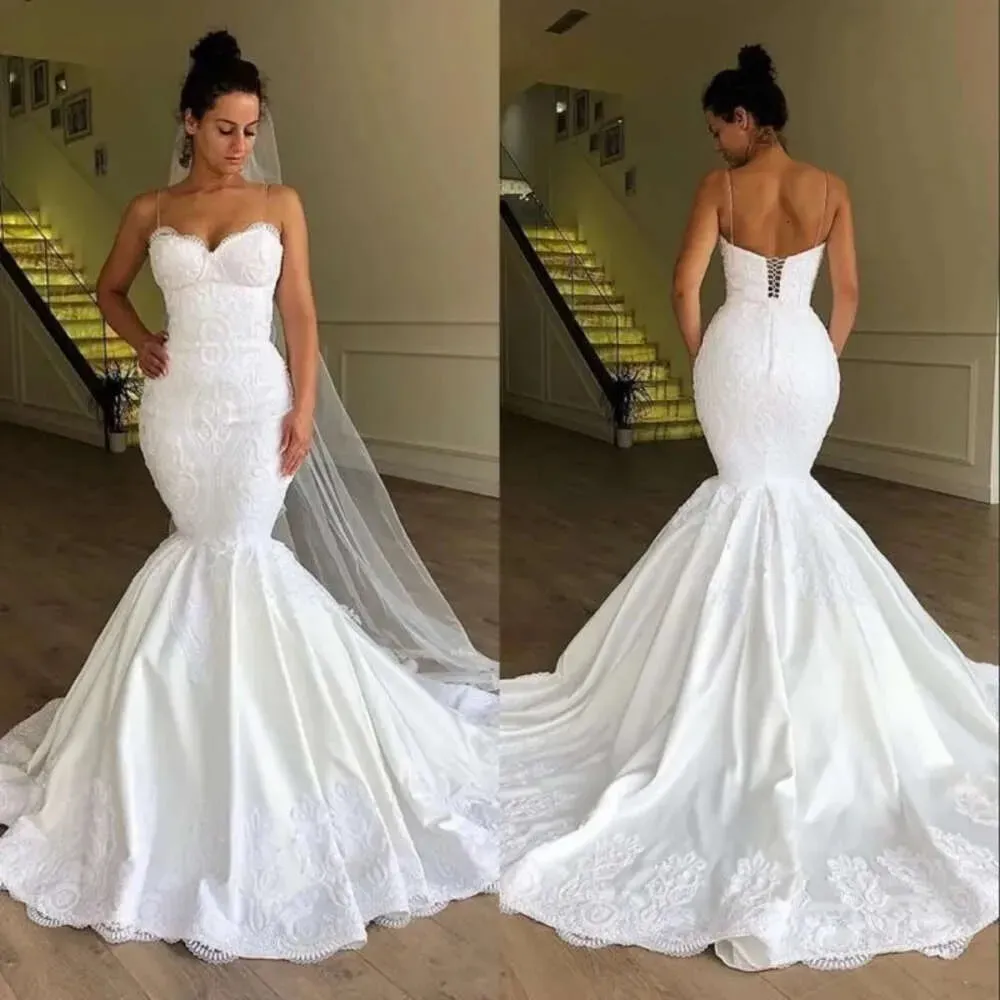 Stunning Plus Size African Corset Fishtail Sweetheart Wedding Dress With Spaghetti Straps And Lace Up Back From A beautiful dress 150.76 DHgate.Com