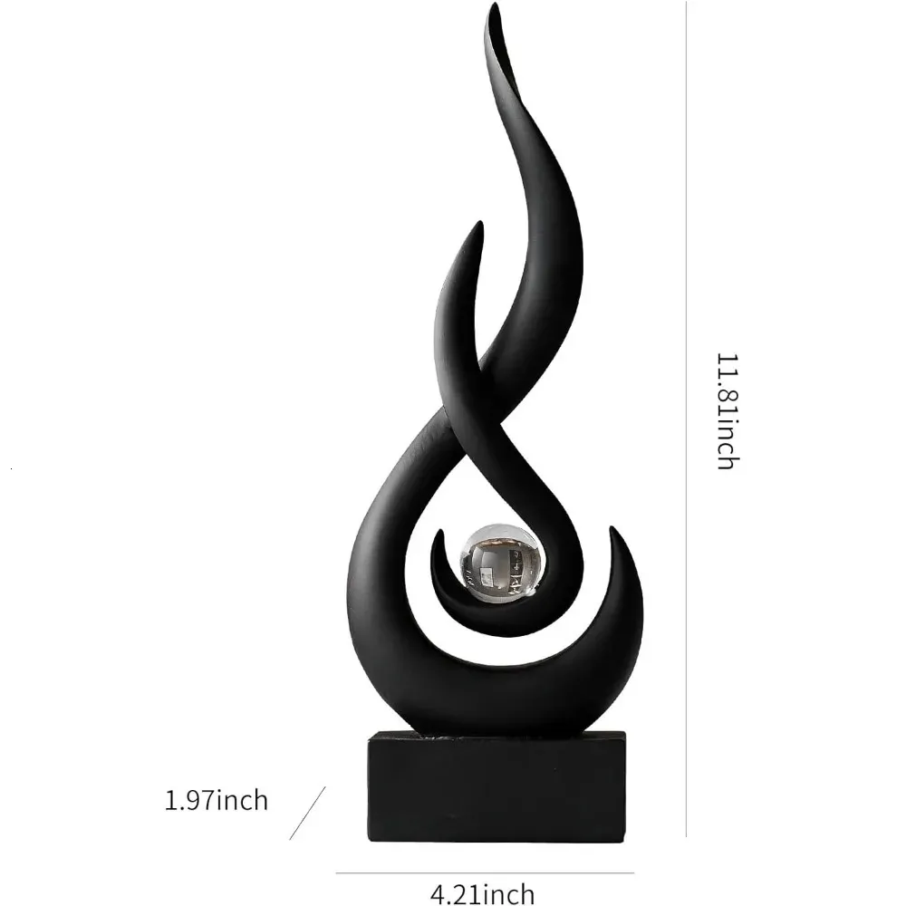 Abstract Statue Sculpture Decorations Modern Black Sculptures For Home Decor Resin Art Flame With Glass Ball Figurines_voghion.com