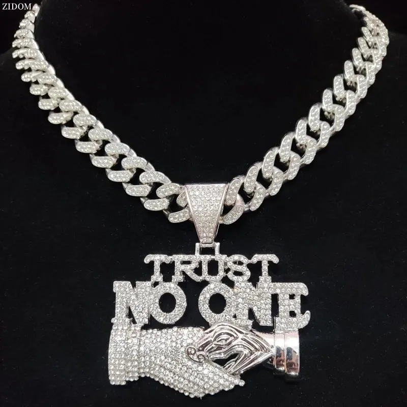 Iced Out Hip Hop Necklace For Men Trust No One Pendant With 13mm