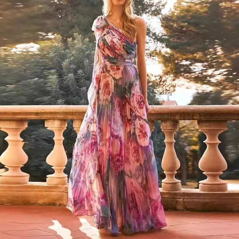 Runway Dresses Spring/Summer Slant Shoulder Womens Chiffon Pleated Single  Shoulder Long Evening Dress from Dhgate Runway Dresses - price 18.86