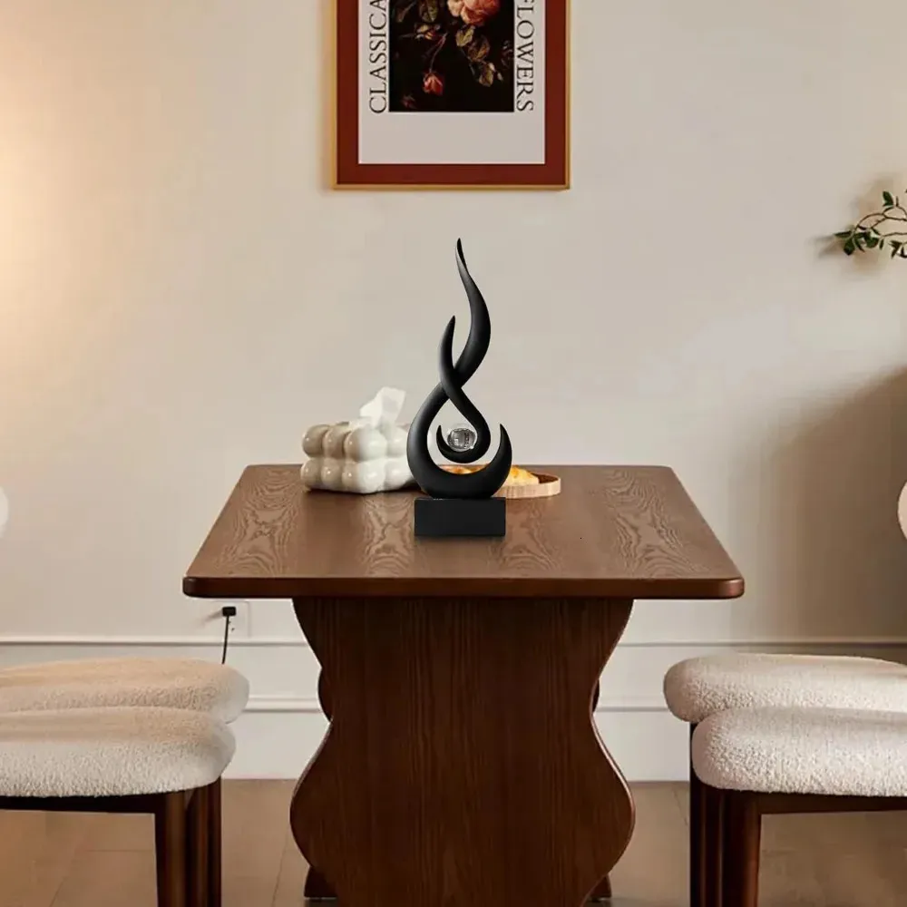 Abstract Statue Sculpture Decorations Modern Black Sculptures For Home Decor Resin Art Flame With Glass Ball Figurines_voghion.com