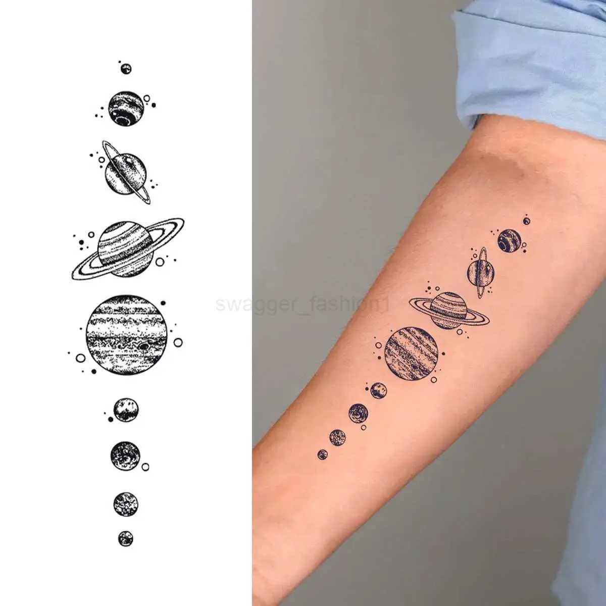 Economize muito em Pequenos Adesivos De Tatuagem Temporária Geométrica  Transferência De Água Preta Minimalista Espaço Exterior Design Planeta ..., image size:1200x1200